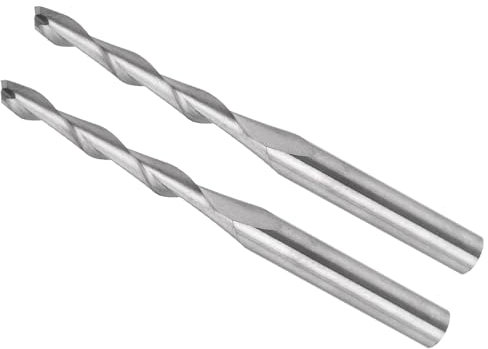 CoCud Fresas de Extremo en Espiral, Vástago de 1/8 2mm x 17mm Carburo de Tungsteno de 2 Flautas para Fresadoras CNC - (Aplicaciones: para Contrachapado Madera), 2 Pcs