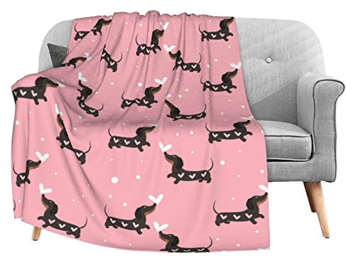 FJAUOQ Babydecke mit süßen Dackel-Herzen, 76,2 x 101,6 cm, warm und gemütlich, Plüsch, weicher Flanell, Unisex, Kleinkind, Neugeborene, Decke für Kinderwagen, Krippe, Reisen