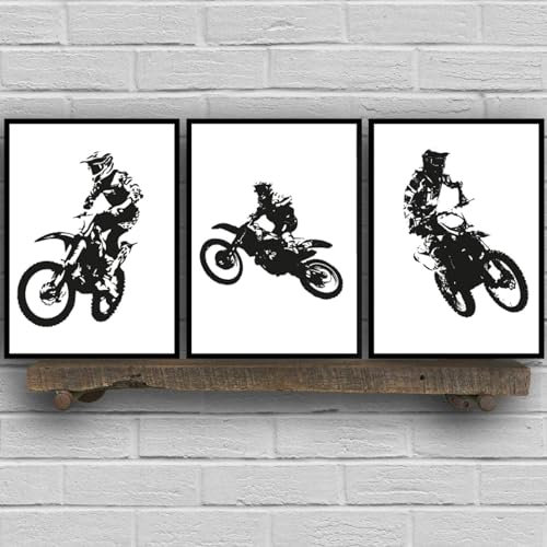 YLHKME Schwarz Weiß Motocross Fahrer Bilder Leinwand Malerei, Moderne Wandbilder Wohnzimmer Schlafzimmer Deko Poster Kunstdrucke,Ohne Rahmen (Rahmenlos,3X20X30CM)