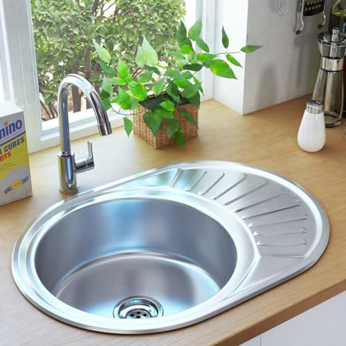 BaraSh Fregadero Cocina con colador y sifón Acero Inoxidable Ovalado Fregaderos Modernos para Cocina