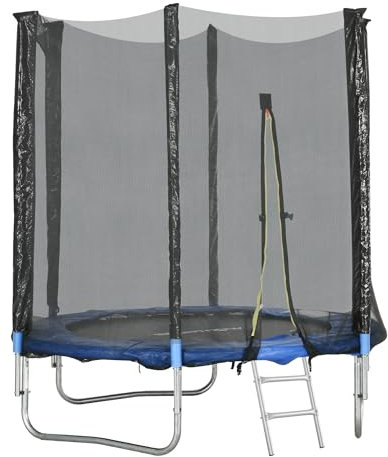 SPORTNOW Elastisches Trampolin mit Leiter und Sicherheitsnetz, Trampolinmatte aus Stahl und Kunststoff mit 3 U-förmigen Beinen, Ø180x200 cm, blau