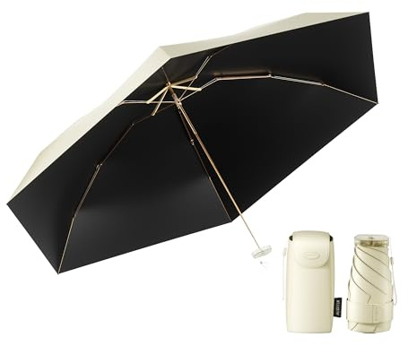 MJOFFIN Reise Mini Regenschirm - leichter, klein，UV-geschützter Regenschirm - geeignet für Frauen, Mädchen, Kinder(Beige Weiß)
