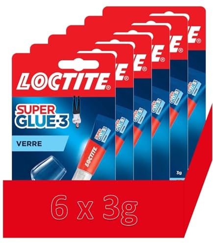 Super Glue-3 - Colla potente per legami vetro su vetro, colla liquida resistente all'acqua e ai detergenti, trasparente (6 x 3 g)