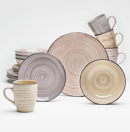 van Well Royal Geschirrset für 4 Personen – 16-teiliges klassisches Steingut Kombi-Service Grey, Sand, Pink, Beige – Geschirr Set mit runder Form – Für die perfekte gedeckte Tafel