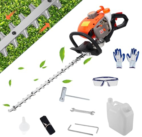 [UK Fast Arrival] 24'' Cordless Hedge Trimmer, 26cc 2-Stroke Petrol Hedge Trimmers with Dual Sided Serrated Blades, Petrol Strong Power Grass Trimmers, Suitable for Gardener etc.