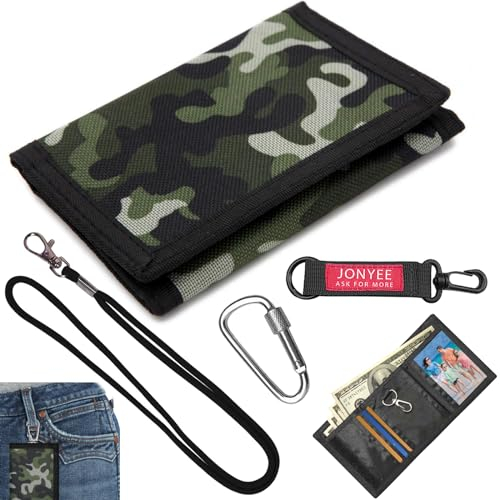 Snowtain Portefeuille Fin RFID,Portefeuille Ado Garcon avec lanière et Autocollant,Porte Monnaie Enfant garçon-Portefeuille Ado Pliable pour Enfants, garçons et Filles.(Camouflage Vert)