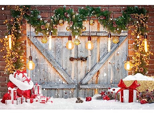 Xiaoterna 3x2m Schneeflocke Weihnachten Fotografie Hintergrund Winter Schneelandschaft Fotohintergrund Holz Wand Rustikaler Hintergrund Winter Gold Glitzer Party Dekoration Fotostudio-Requisite
