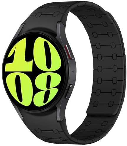 Amizee Kompatibel Mit Samsung Galaxy Watch 7/6/5/4 Armband 40mm 44mm/6 Classic 43mm 47mm/5 Pro 45mm/4 Classic, 20mm Silikon Magnetisch Sport Loop Ersatzarmbänder, Schwarz