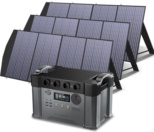 ALLPOWERS S2000Pro Station électrique portable 1451Wh avec 3 x panneaux solaire pliables de 200W, générateur solaire avec contrôleur MPPT, Chargement rapide, 4 prises CA 2400W,camping-car, balcon