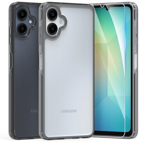 THIYUFUNS Hülle für Samsung Galaxy A06 4G mit 1 Stück Panzer Schutz Glas,Stoßfest Silikon Transparent Schutzhülle Kratzfest Bumper Case Handyhülle für Samsung Galaxy A06 4G - Schwarz