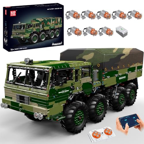Mould King 20039 Groß Schwerer militärischer Geländelastwagen Bausteine Bausatz, 4733+Teile 8×8 Geländewagen Klemmbausteine Set with ferngesteuert UNT APP, Transportfahrzeug Klemmbausteine Bausatz