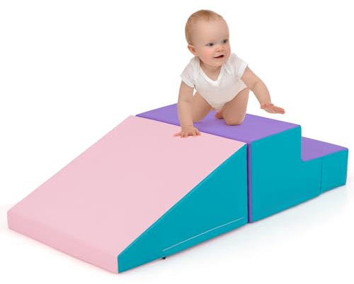 COSTWAY 2 TLG. Schaumstoff Bausteine Kinder, Softbausteine zum Toben und Klettern, Riesenbausteine aus Schaumstoff, Großbausteine Bauklötze für Baby & Kleinkinder (Violett)