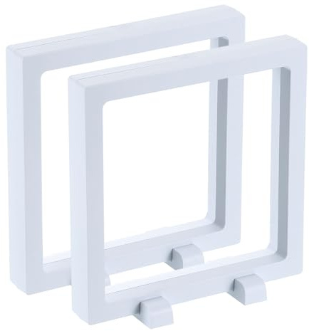 QUARKZMAN 2 Pcs Boîtier D'affichage Flottant 3D 14 x 14 x 2 cm Blanc | Cadre Flottant Support D'affichage, Boîte De Stockage De Bijoux Transparente En PE