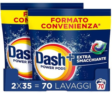 Dash Power Pods Detersivo Lavatrice In Capsule, Extra Smacchiante, 70 Lavaggi (2x35), Rimuove anche le macchie secche da 7 giorni, per una pulizia impeccabile