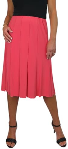 icecoolfashion Women's Below Knee Midi Swing Flare Skirt Ladies Soft Stretch Sheen Fully Lined Panel Skirt Coral Orange 8-22 (M)