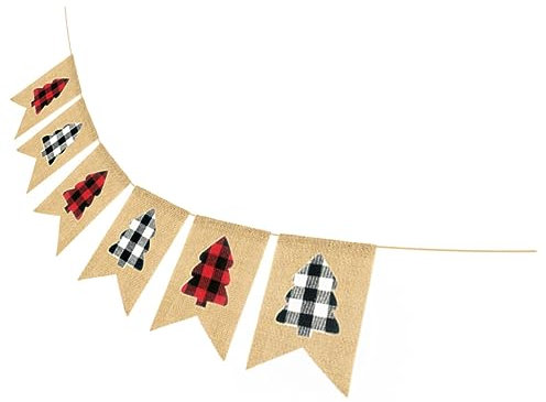 Alipis Weihnachtsbaum Wimpelkette Aus Jute Aufhängbare Weihnachtsflagge Im Karomuster Für Festliche Dekoration Weihnachtsfeiern Tür Oder Wanddeko