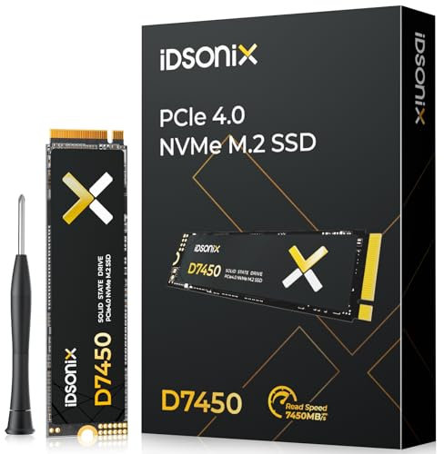 iDsonix SSD M.2 NVME de 1 TB, 3D NAND TLC, PCIe Gen4X4, velocidades de hasta 7450 MB/s, SSD Interno Industrial M.2 2280 con disipador térmico para PC, portátil, Ordenador de sobremesa y PS5