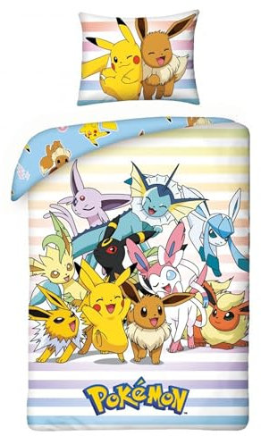 Pokemon Pikachu und Freunde Bettwäsche Set Bettbezug 135x200 cm + Kissenbezug 80x80 cm Öko-Tex Deutsche Standardgröße POK 9820