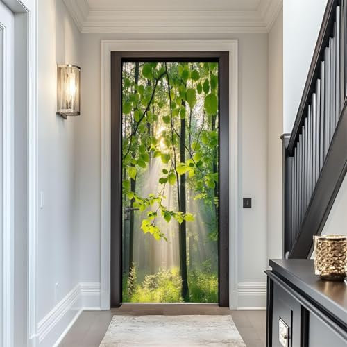 Tizhweqo Türtapete Selbstklebend 80x200 Wald Türfolie Türposter Landschaft Fototapete Türklebefolie Wandbild Türaufkleber Wandtapete 3D Effekt für Wohnzimmer Schlafzimmer Küche c2450