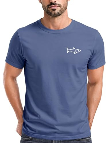 Neverless® Herren T-Shirt mit Hai Print - Kurzarm Shirt mit dezentem Shark Logo auf der Brust – Baumwolle – Maritimer Sommer-Look