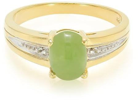 Cavill Chrysopras Ring Silber vergoldet mit 0,88 ct ovalem Cabochon Chrysopras aus Australien und weißen Topas Steinen, eleganter moderner Schmuck, Größe 17, warmes Gold