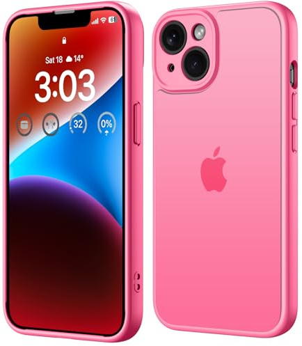 ORDA für iPhone 14 Hülle 6,1 Zoll, Vollständiger Kameraschutz Stoßfest Kratzfest Transluzente Rückseite Schutzhülle, Anti-Fingerabdruck Matt Handyhülle für iPhone 14 (Leuchtend Rosa)