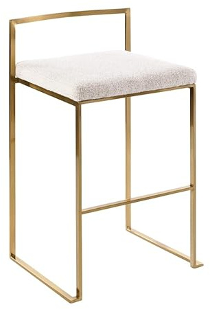 MY Furniture Solaris Counter Stool – Oatmeal, Sophisticated Elegant Bar Stool, Chenille Upholstery, Brass-Effect Electro-Plated Steel Frame, Breakfast Bar Seating