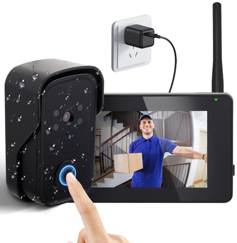 Campanello senza fili con telecamera esterna impermeabile,1080P Campanello senza fili con telecamera con schermo da 4,3,videocitofono wireless con videocamera HD, interfono con visione notturna,110°