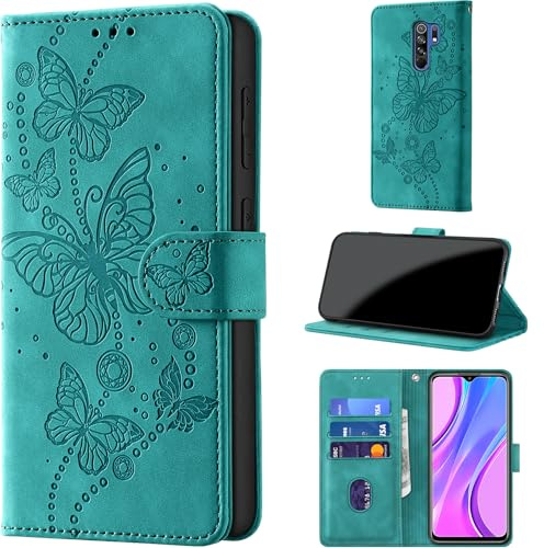 CaseGla Cover per Xiaomi Redmi 9, Turchese | Blocco RFID, Portafoglio Pelle PU, Flip Libro, Porta Carte, Magnetica Libretto, Antiurto Protezione Completa