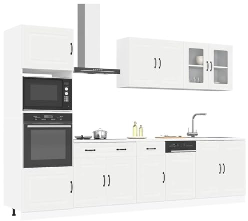 Massbinet 7-TLG. Küchenschrank-Set Kalmar Singleküche Küchenzeile Einbauküche Küchenblock ohne Arbeitsplatte Weiß Holzwerkstoff