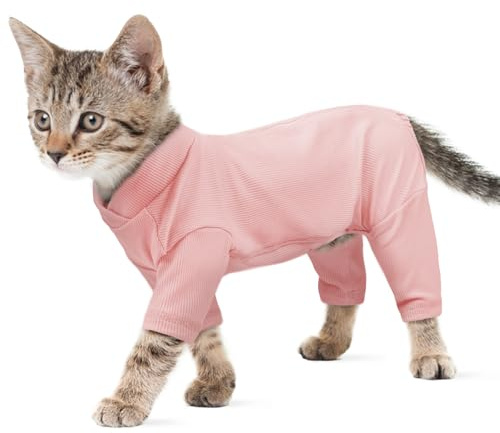 Cat Sweater, Suit for Cat Coat with Legs Zip Up Help Alleviate Anxiety Easy Put On and Take Off(Pink, S)