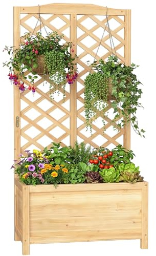 SUNYRISY Holz Hochbeet mit Rankgitter Blumenkasten mit Rankhilfe | Garten Pflanzkübel mit Spalier, Sichtschutz Garten Pflanzkasten Pflanzkübel für Anbau Kletterpflanzen, 76 x 40 x 150 cm