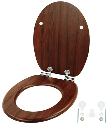Relaxdays Toilettendeckel, doppelte Absenkautomatik, 37,5 x 43,5 cm, MDF, 150 kg, ovaler Klodeckel, WC Sitz, Dunkelbraun
