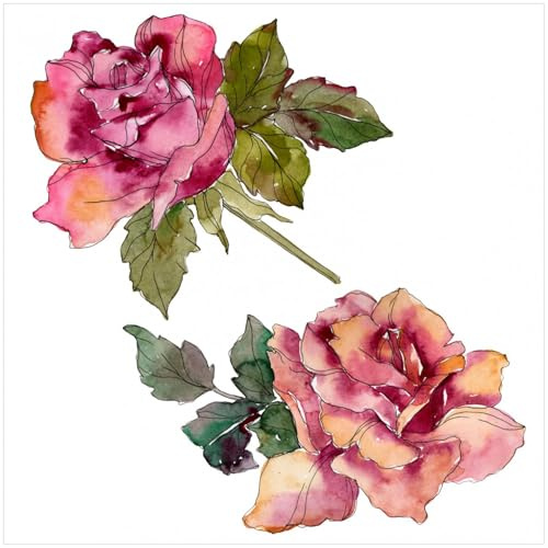 Wallario Memoboard aus Glas mit Motiv, Magnet-Tafel in 50 x 50 cm in Premium Qualität Rosen im Aquarellstil