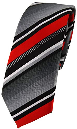 TigerTie - schmale Designer Krawatte in rot silber grau weiss gestreift