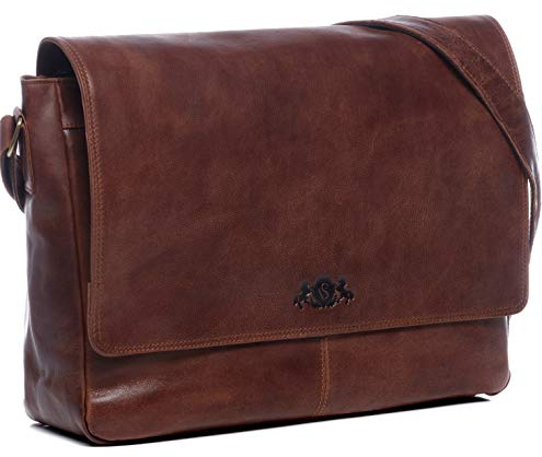 SID & VAIN große Laptoptasche Messenger Bag echt Leder - 15 Zoll Laptop Business-Tasche Spencer XL - Umhängetasche mit extra Laptop-Hülle - Ledertasche Herren Damen braun handgefertigt