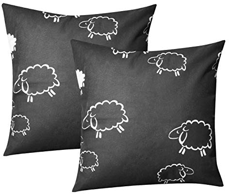 Heubergshop Baumwoll Renforcé Kissenbezug - 2er Set in 40x40cm - Schafe Lämmer Tiere - Kopfkissen-Bezug, Kissenhülle, Doppelpack, Dekokissenbezug - 100% Baumwolle, Kinder (99/1)