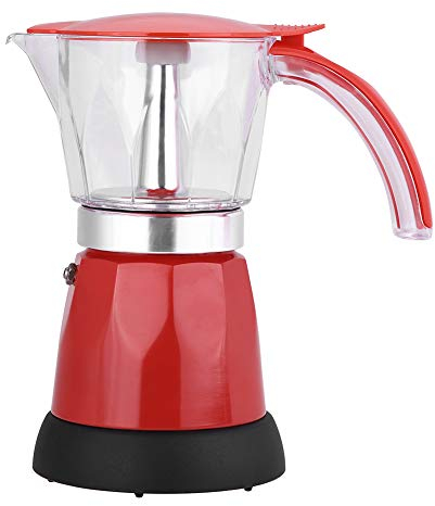 ASHATA Cafetera EléctricaCafetera Moka de Aleación de Aluminio para Hacer Café Fresco y Delicioso en Casa,Auto-apagado,Desmontable,Fácil de Limpiar(300ml/6 Tazas)(Rojo)