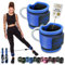C.P.Sports Fußschlaufen Handschlaufen 2er Set | 2 Stück Nylon Kickback Straps gepolstert | Schlaufen Manschetten + 2x Karabiner für Kabelzug Seilzug Bodybuilding Kraftsport Fitness Gym (blau)