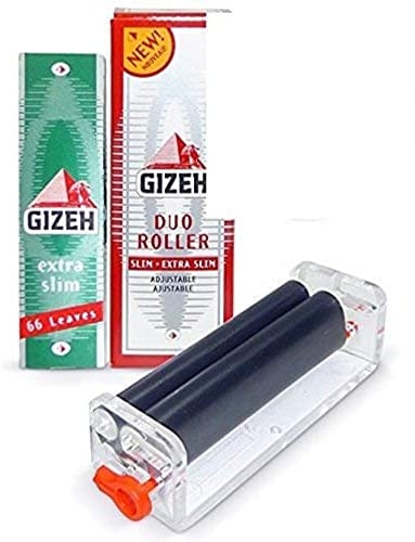 Gizeh Duo Roller (Rollen 2 verschiedene Breiten) + extra dünnes Zigarettenpapier Pack (66 Blätter pro Packung)