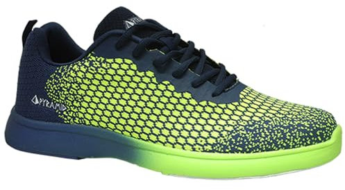 Pyramid Men’s Path Lite Seamless Mesh Bowling Shoes - Lightweight Seamless Design, Athletic Fit, Breathable Knit Upper, Universal Slide Soles, Navy/Voltage Lime, 10.5