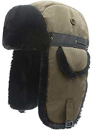 WANYING Herren Verdichte Wintermütze Bomber Mütze mit Ohrenklappen Super Warm Thermal Outdoor Fliegermütze - Armee Grün & Schwarz