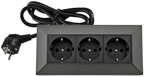 ChiliTec 3-Fach Steckdosenblock Eck-Steckdose mit 1,5m Kabel 230V Aufbau & Eck-Montage Mehrfachsteckdose für Arbeitsplatte Küche Werkstatt Anthrazit