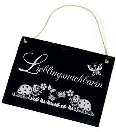 Schiefertafel Lieblingsnachbarin - Schild Marienkäfer Garten - 22 x 16 cm