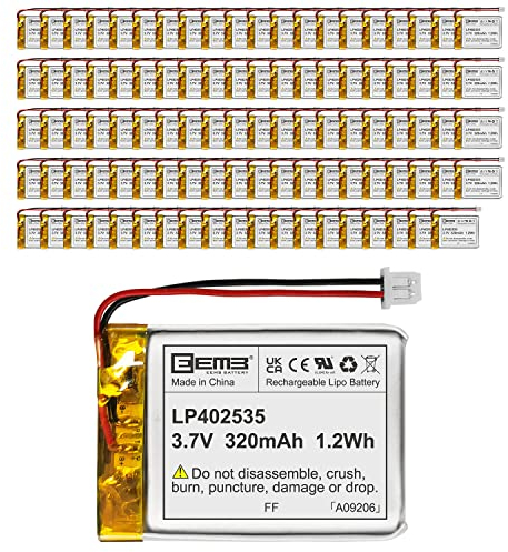 EEMB Lithium Polymer Akku 3,7 V 320mAh 402535 Wiederaufladbarer Lipo-Akku mit Molex-Anschluss für VXI Blue Parrott – bestätigen Sie die Polarität des Geräts und des Anschlusses vor dem Kauf(100)