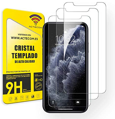 actecom® Pack DE 3 Protector Pantalla Compatible con iPhone 11 Pro/iPhone X/iPhone XS Cristal Templado 5.8 9H 2.5D Case Friendly (3 uds.)