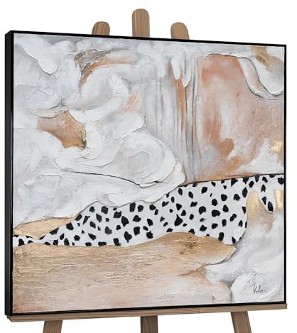 YS-Art Abstrakt Acryl Gemälde auf Leinwand mit Rahmen Stil Shabi chic handgemalt Wandbilder Wohnzimmer modern Wohndekor Bilder Büro echte Kunst 90x90 cm