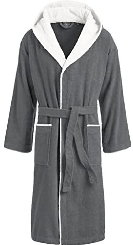 Egeria CAIRO Unisex Bademantel mit Kapuze für Damen und Herren - Anthrazit/Weiß - Gr. L