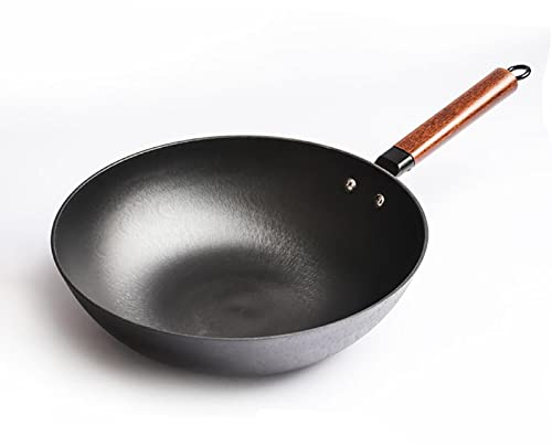 Wok con tapa de hierro fundido wok wok sin recubrimiento hogar de hierro con tapa de vidrio (Size : 32cm)