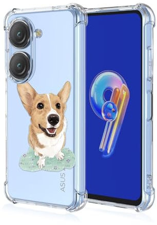 Topme Funda para Teléfono para ASUS Zenfone 10 / ASUS Zenfone 9 (5.9 Inches), Funda para Teléfono Móvil con Patrón Pintado Transparente de Silicona Suave de TPU - Corgi
